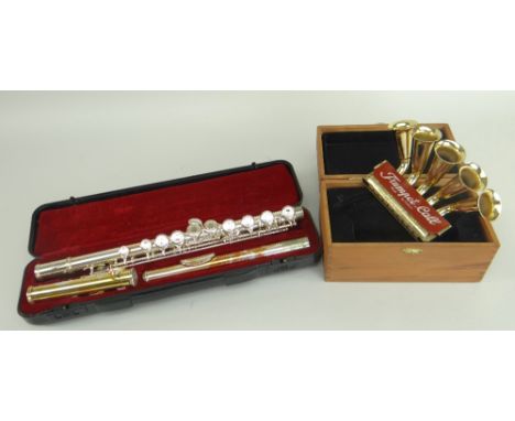 CASED KINGS THREE-PIECE FLUTE, together with a Hohner 'Trumpet Call' boxed harmonica