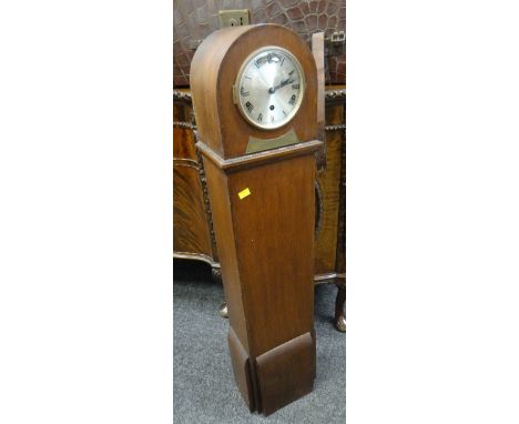 VINTAGE MAHOGANY DOME TOP GRANDMOTHER CLOCK with brass inscription