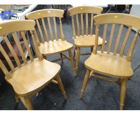 SET OF FOUR MODERN LIGHT WOOD SPINDLE BACK KITCHEN CHAIRS