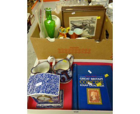 MIXED CHINA &amp; GLASSWARE including Spode Italian mantel clock, pair of jugs, stamp album ETC