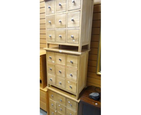 THREE MODERN LIGHT OAK NINE-DRAWER CD CABINETS