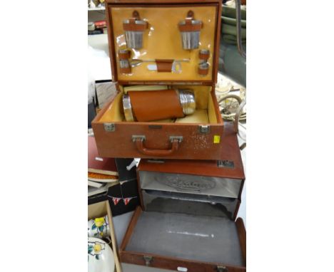 VINTAGE LEATHER EFFECT LONDON HARNESS CO 'BOSTON' PICNIC HAMPER together with vintage leather cased Bestone Celebrity leather