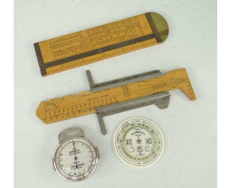 FOUR SMALL VINTAGE INSTRUMENTS comprising Negretti &amp; Zambra 'Pocket Forecaster' in original box, The Berwick Lens measure