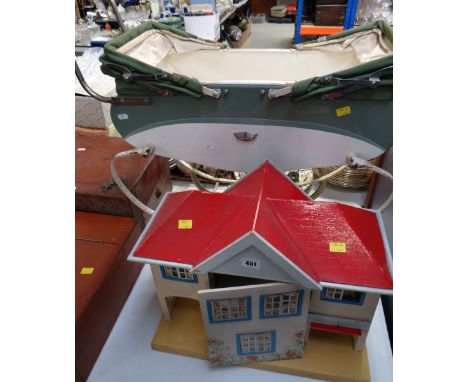 VINTAGE 'LEEWAY' CHILD'S TWIN DOLL'S PRAM together with a Triang doll's house