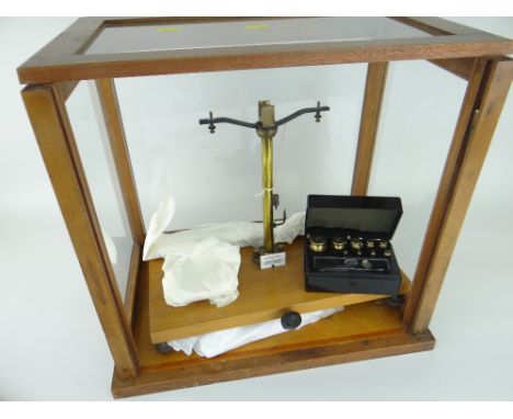 VINTAGE CASED CHEMICAL BALANCE WITH WEIGHTS bearing plaque 'Kernick &amp; Son Ltd Laboratory Supplies, Cardiff'