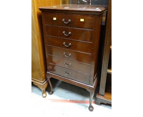 VINTAGE MAHOGANY SIX-DRAWER MUSIC CABINET ON RAISED FEET