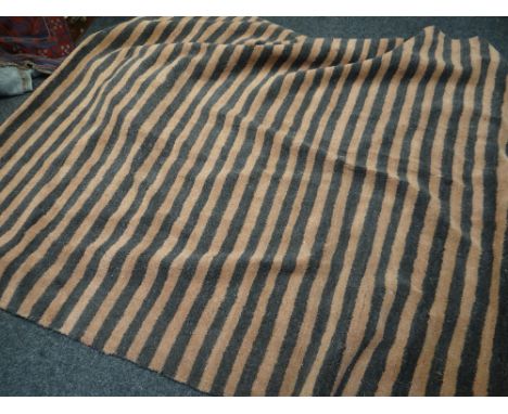 INDIAN HAND KNOTTED MODERN STRIPED WOOLLEN CARPET, black and pink thin stipe, 240 x 345cms