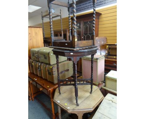 TWO VINTAGE OCTAGONAL SIDE TABLES together with a barley-twist side table (3)