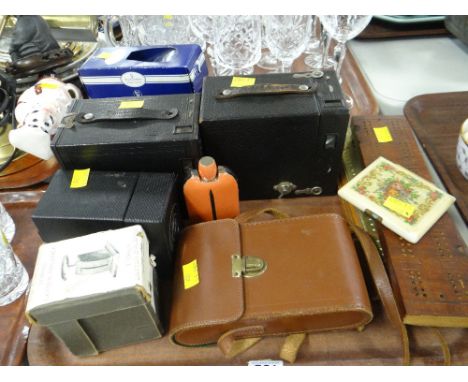VINTAGE CAMERAS, CRIBBAGE BOARDS ETC