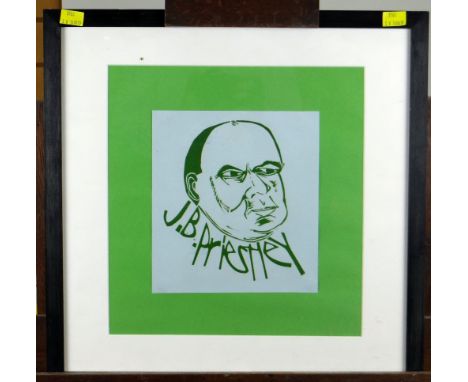 PAUL PETER PIECH linocut - portrait of J.B Priestley with title, 20.5 x 19cms