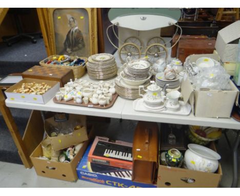 PARCEL OF ITEMS including crested ware, teaware, Casio keyboard, framed paintings and prints, costume jewellery ETC (proceeds