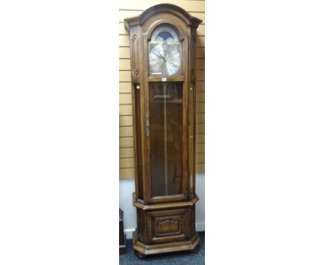 OAK CASED 'HELSTON BY RICHARD BROAD' OF BODMIN CORNWALL LONGCASE CLOCK, Helston model 36, brass moon fazed face with Roman nu