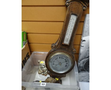 VINTAGE OAK BANJO BAROMETER together with a cast metal Teddy bear's door stop ETC