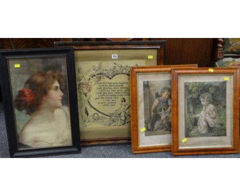 VARIOUS FRAMED PRINTS mainly portraits including pair of circular crystoleum type prints and a framed print on silk sweethear