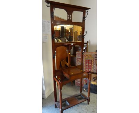 VINTAGE MAHOGANY MIRROR BACKED HALL STAND, 202cms high x 71cms wide