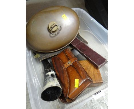 VINTAGE COPPER HOT WATER BOTTLE, vintage measuring tape, slide rule ETC