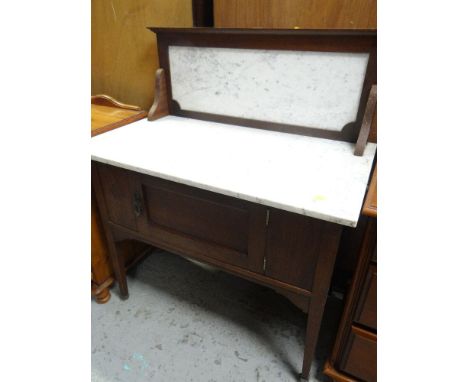 VINTAGE MARBLE TOPPED WASH STAND with cupboard base, 91cms wide