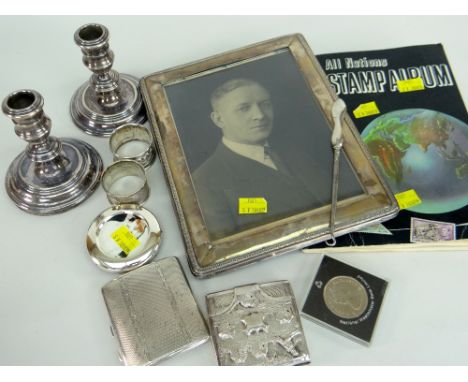 PARCEL OF SILVER / PART-SILVER &amp; OTHER ITEMS including silver portrait frame, continental EPNS cigarette case, machine tu