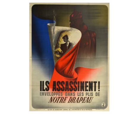 Original vintage anti Soviet World War Two propaganda poster issued in Nazi Germany occupied France by the Vichy Government a