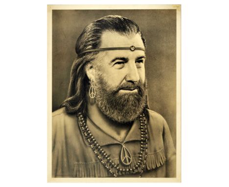 Original vintage propaganda poster featuring a portrait of Spiro Agnew drawn as a hippie with long hair and beard, peace symb