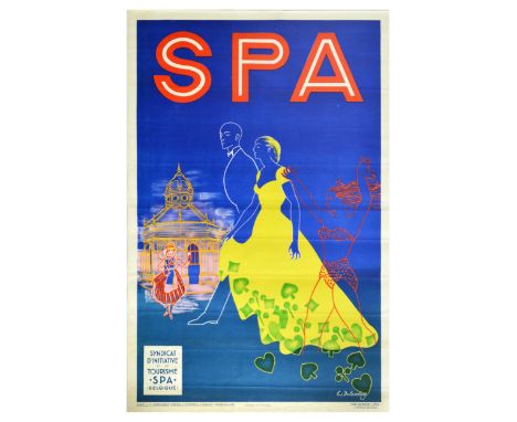 Original vintage travel poster for Spa - a town in Belgium located in Liège Province - Design by Edmond Delescluze (1905-1993
