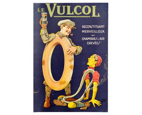 Original antique advertising poster for Le Vulcol - Reconstituant merveilleux des chambres a air crevees / Wonderful restorin