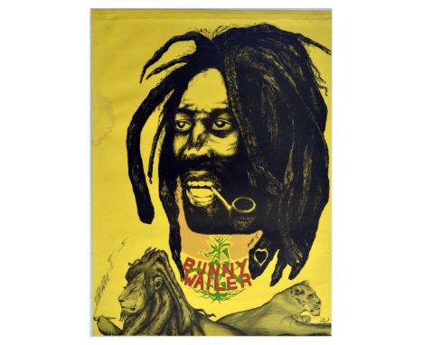 Original vintage advertising poster - Bunny Wailer. The poster features Bunny Wailer's image with a pipe in his mouth, a styl