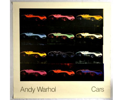 Original vintage Pop Art exhibition advertising poster for Andy Warhol Cars. The poster features print from Cars series commi