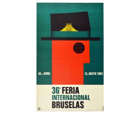 Original vintage advertising poster for the 36th Brussels International Fair that took place from the 30 April to 12 May 1963