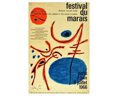 Original vintage event poster for the 1966 Festival du Marais, with artwork by Belgian painter Gustave Singier (1909-1984), p