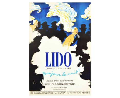 Original vintage cabaret show poster featuring a fantastic design by the notable graphic artist Rene Gruau (Renato de Zavagli