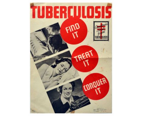 Original vintage propaganda poster issued by Tuberculosis Association to promote public health. Tuberculosis - find it - trea