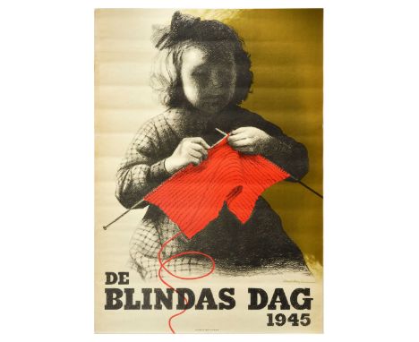 Original vintage propaganda poster for the charity drive on The Blind Day / De Blindas Dag 1945 in Sweden. Design features a 