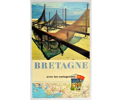 Original vintage travel poster issued by Shell - Bretagne avec les cartoguides. Sur Votre Route dans les Stations Shell Berre