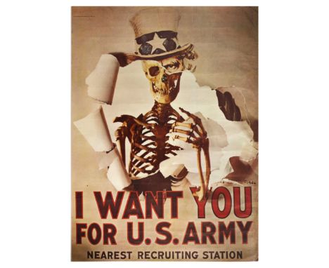 Original vintage anti war poster I Want You for U.S Army - Design is a political satire of the iconic World War One American 