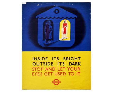 Original vintage Second World War poster issued by London Transport promoting traffic safety during blackout - Inside it's br