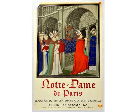 Original vintage advertising poster for an arts exhibition. Notre-Dame de Paris Exposition Du VIII Centenaire a la Sainte-Cha