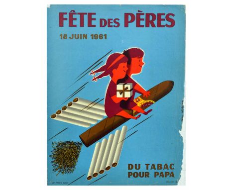 Original vintage advertising poster Tobacco For Dad on Fathers Day June 18 1961 / Du Tabac Pour Papa Fete Des Peres 18 Juin 1