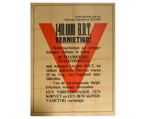 Original vintage Nazi Propaganda Poster in Dutch. Rough Translation: Special message from the German Supreme Command 24-8-194