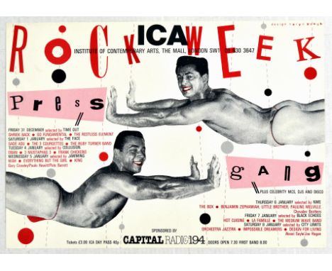 Original vintage advertising poster for Rock Week at the Institute of Contemporary Arts - Design features two strong smiling 