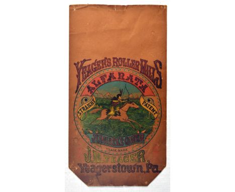 Set of two original antique flour mill sacks. 1. Yeager's Roller Mills Alfarata flour - Alfarata - Straight Patent - Juniata'