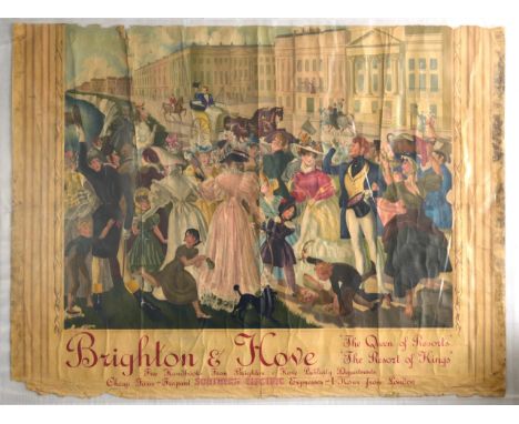 Original vintage travel poster issued by Southern Electric Expresses. The poster invites to visit Brighton &amp; Hove - The Q