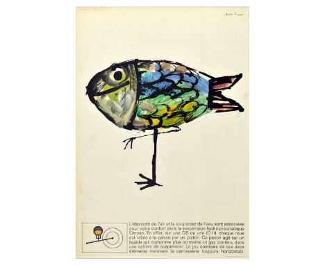 Original vintage advertising poster for Citroen Hydropneumatique DS ID19 featuring a great illustration by Andre Francois (19