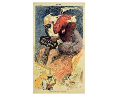 Original antique poster by artist Georges Meunier (1869-1934). Le temps file trop vite avec la Parisienne - Time goes too qui