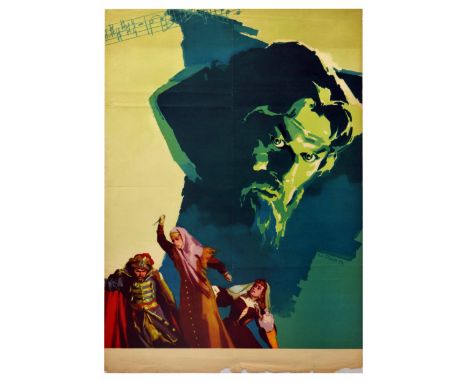 Original vintage advertising poster for Boris Godunov a 1954 Soviet drama film. The poster features green and black stylised 