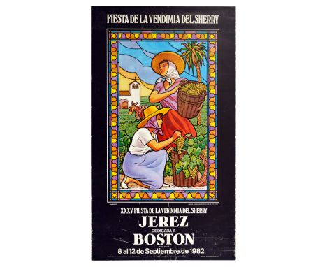 Original vintage event poster advertising the 1982 Fiesta de la Vendimia Del Sherry (Jerez Sherry Festival), this event was d
