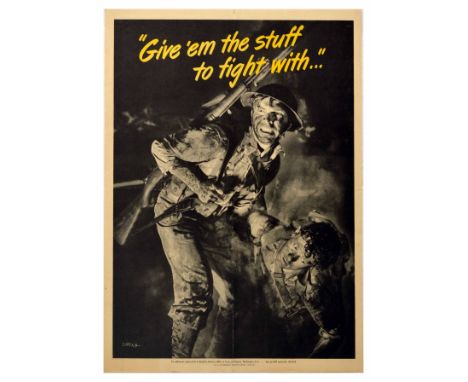 Original vintage World War Two propaganda poster created from a black and white combat photograph by Valentino Sarra (1903-19