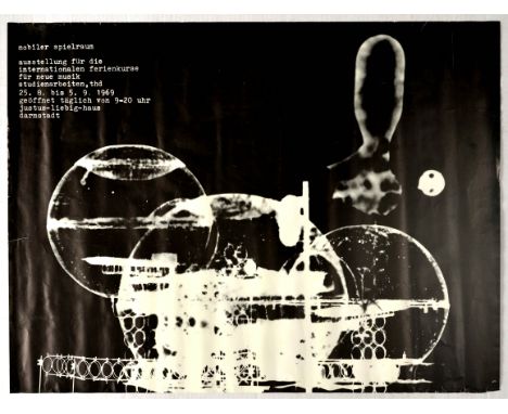 Original vintage advertising poster of Mobile travel Exhibition for the International Summer Courses for New Music - Design b