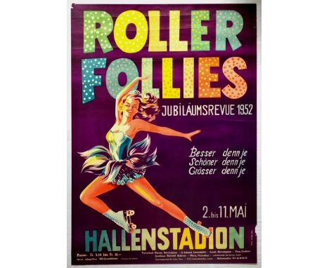 Original vintage advertising poster for Roller Follies Jubiläums Revue / Roller Follies Anniversary Revue 1952 at Hallenstadi
