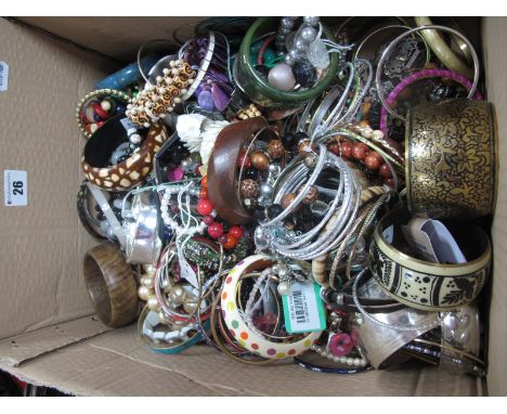 A Quantity of Costume Bracelets and Bangles, including imitation pearl bead bracelets, other ornate bead bracelets, ethnic st